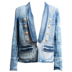 Balmain Denim Jacket with Gold Military Buttons - L / 12