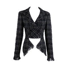 Chanel 2008 Cruise Black Tweed Fringe Jacket with Gold Thread - 38
