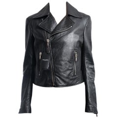 Saint Laurent Black Leather Zip Moto Biker Jacket - S