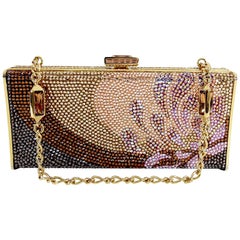 Judith Leiber Multi flower Crystal Small Gold Minaudiere Box Evening Bag