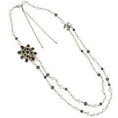 Chanel 11A Byzantine Collection Red Gripoix Glass and Pearl Double Necklace