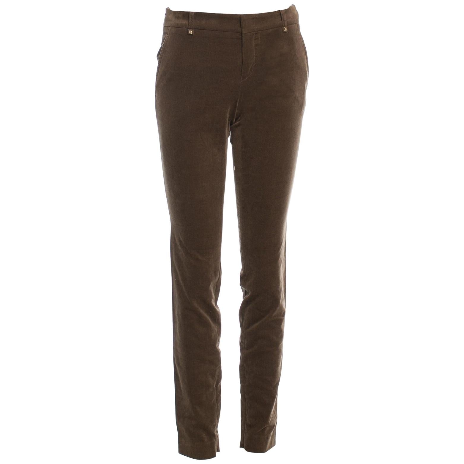 Nero Nuovo Gucci Olive Brown Velvet Runway Pants Pre-Fall 2011 Sz 38 $1499 in vendita