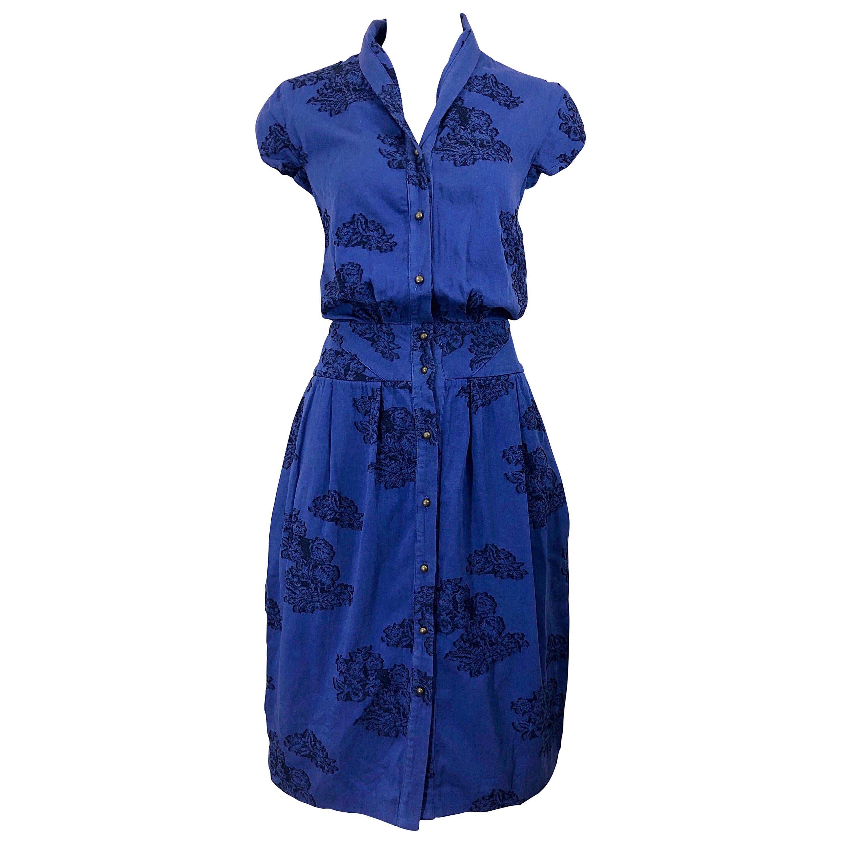 Alexander McQueen Blue + Black Lace Print Size 40 1950s Style Bustle Dress
