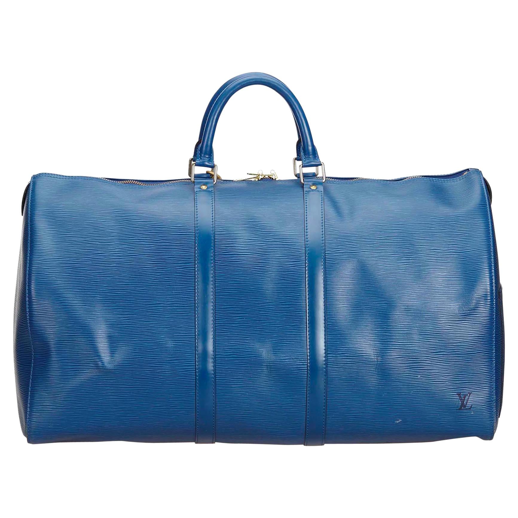 Louis Vuitton Blue Epi Leather Leather Epi Keepall 55 France w/ Dust Bag For Sale