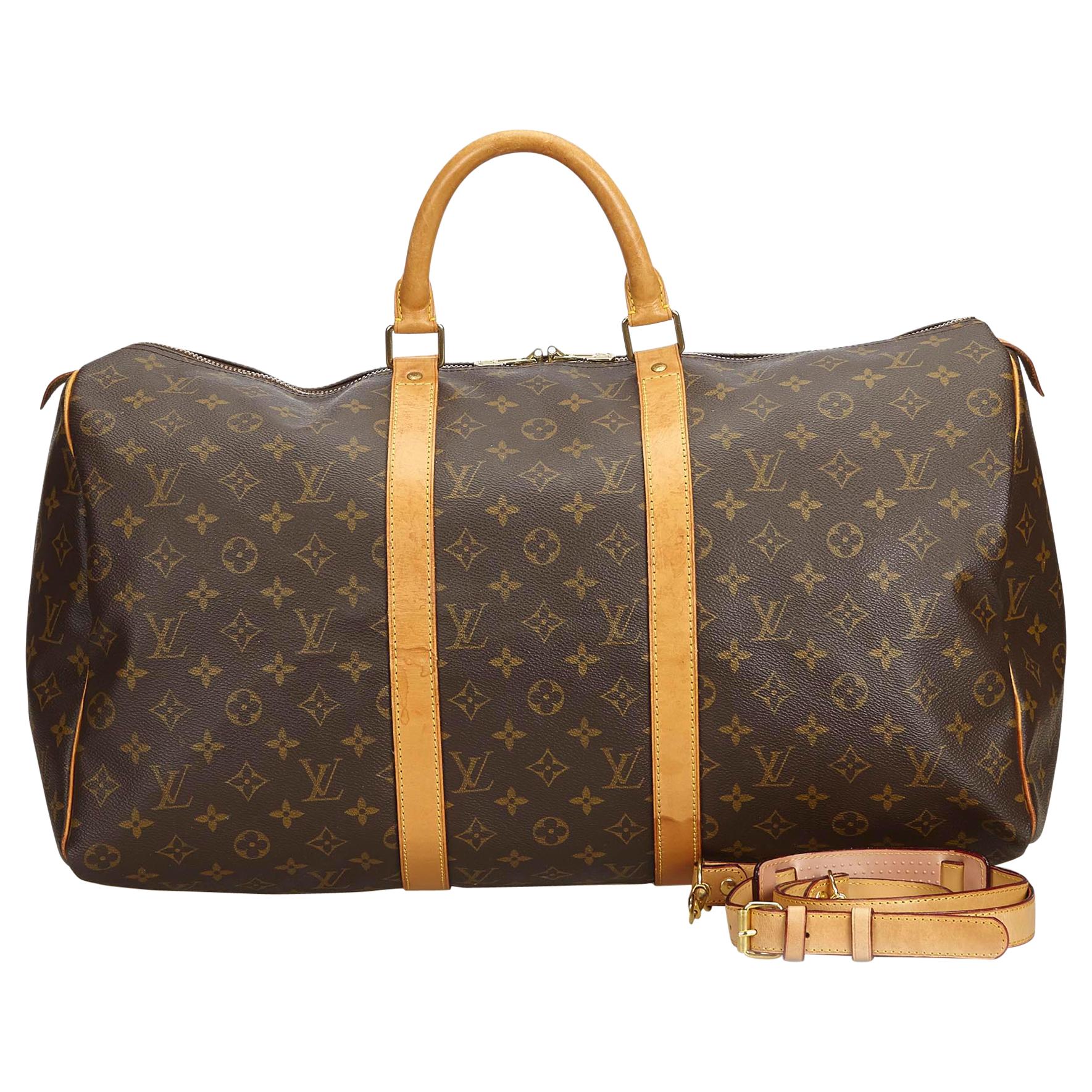 Louis Vuitton Brown Monogram Keepall Bandouliere 50 France For Sale