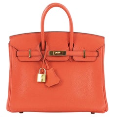 Hermes Birkin Handbag Orange Poppy Clemence with Gold Hardware 25