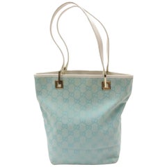 Gucci Light Monogram Bucket Shopper 868815 Blue Canvas Tote