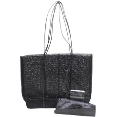Prada Rare Vintage Mesh Tote with Pouch 868785 Black Nylon Shoulder Bag