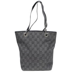 Vintage Gucci Charcoal Signature Monogram Shopper 868586 Grey Denim Tote