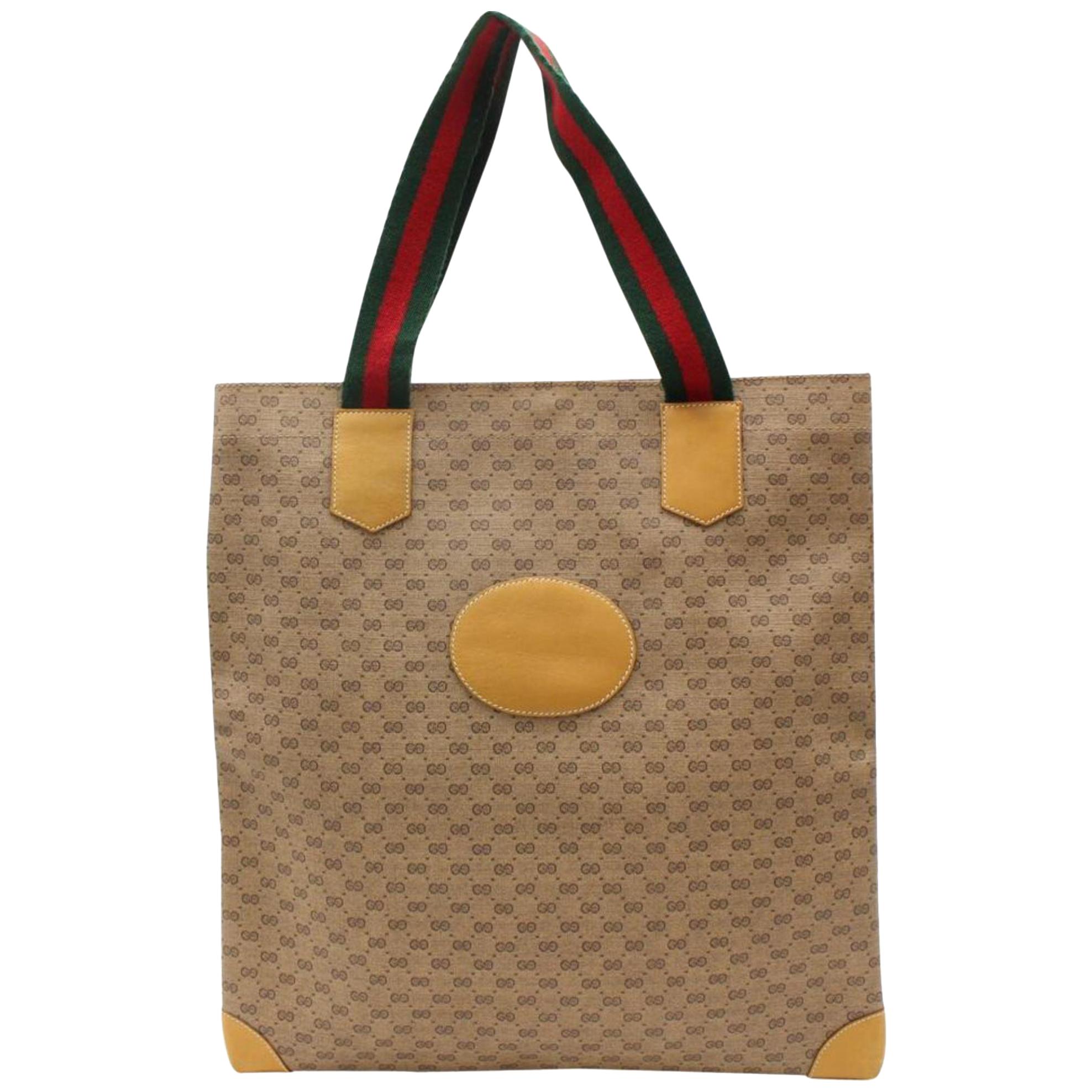 Gucci Web Micro Monogram Logo Tote 867526 Beige Coated Canvas Shoulder Bag For Sale