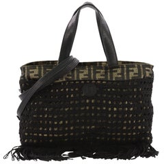 Fendi Vintage Fringe Convertible Tote Zucca Canvas with Woven Net Medium
