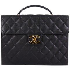 Chanel Vintage CC Briefcase Quilted Caviar Large