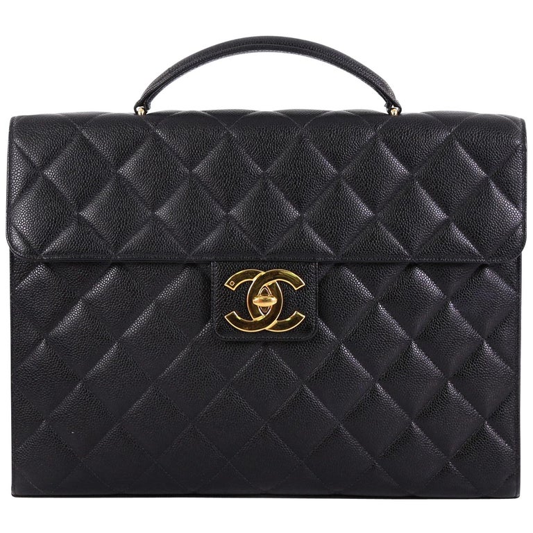 Chanel Vintage CC Briefcase Quilted Caviar Large at 1stDibs