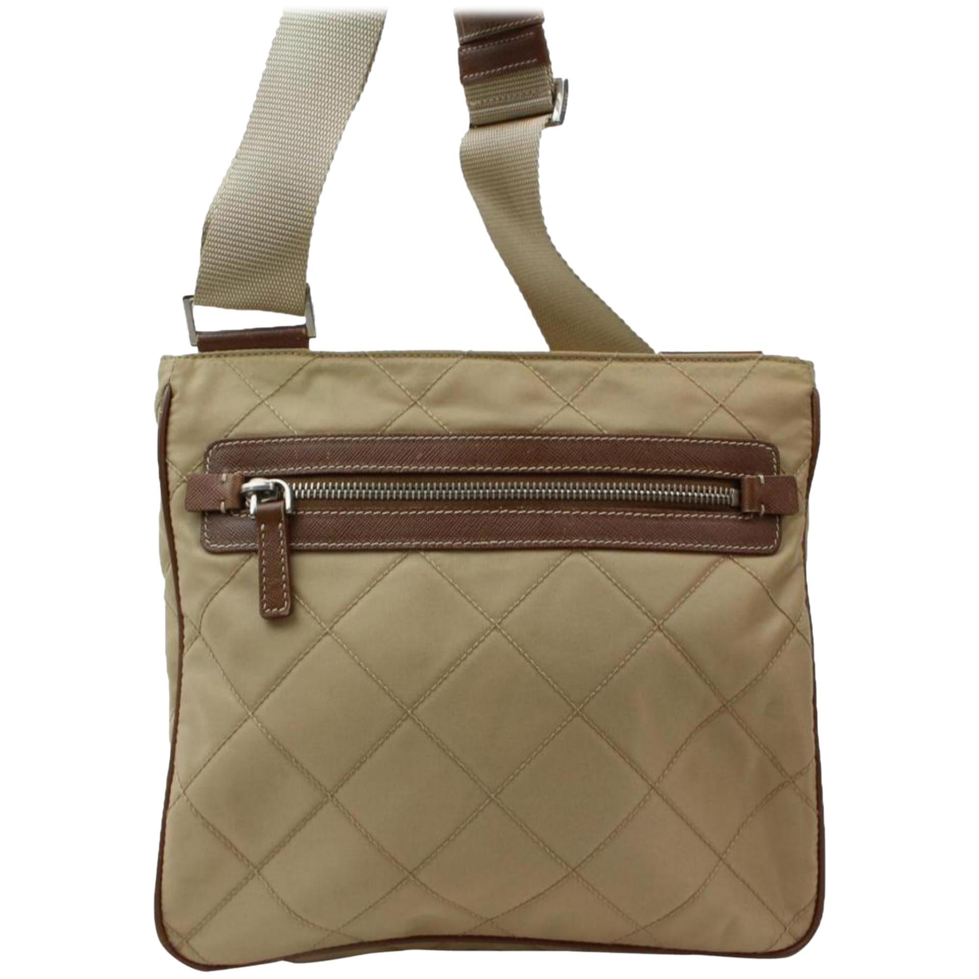 Prada Quilted Tessuto Messenger 868455 Beige Nylon Cross Body Bag For Sale