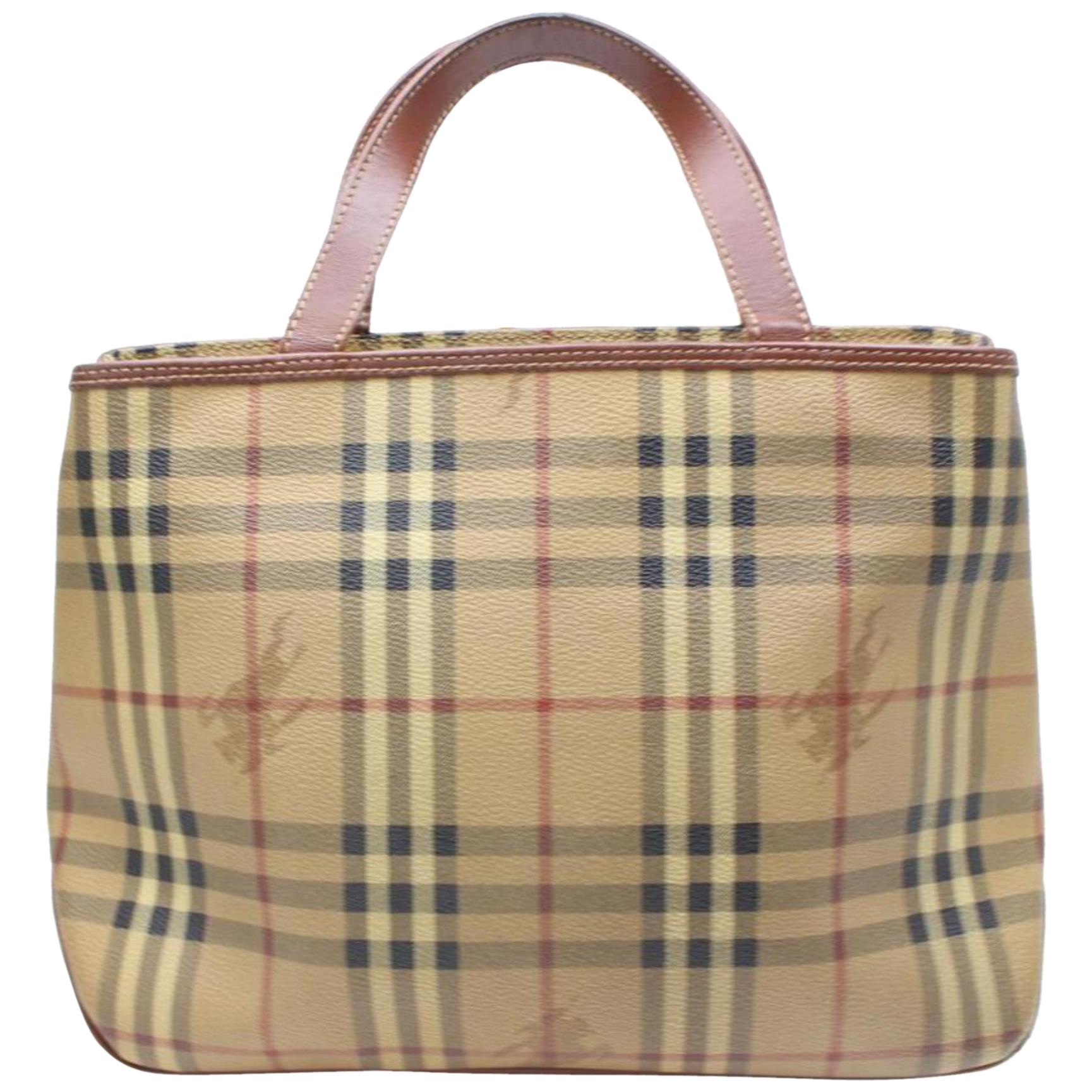 Burberry London Nova Check Haymarket 868375 Brown Coated Canvas Tote For Sale