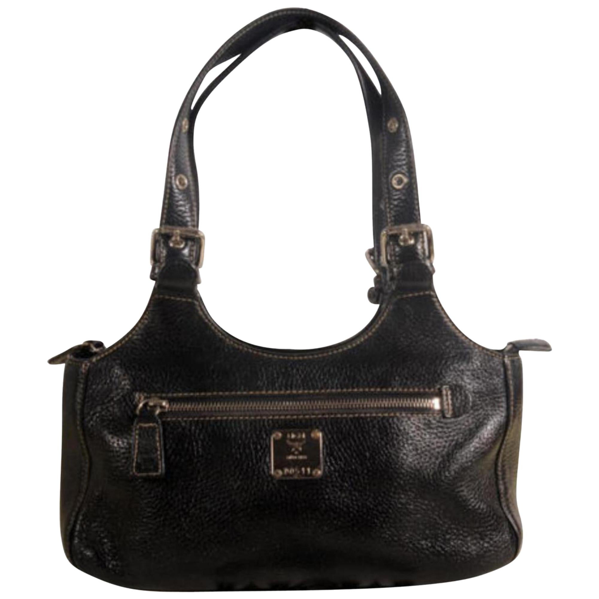 MCM 869327 Black Leather Shoulder Bag For Sale