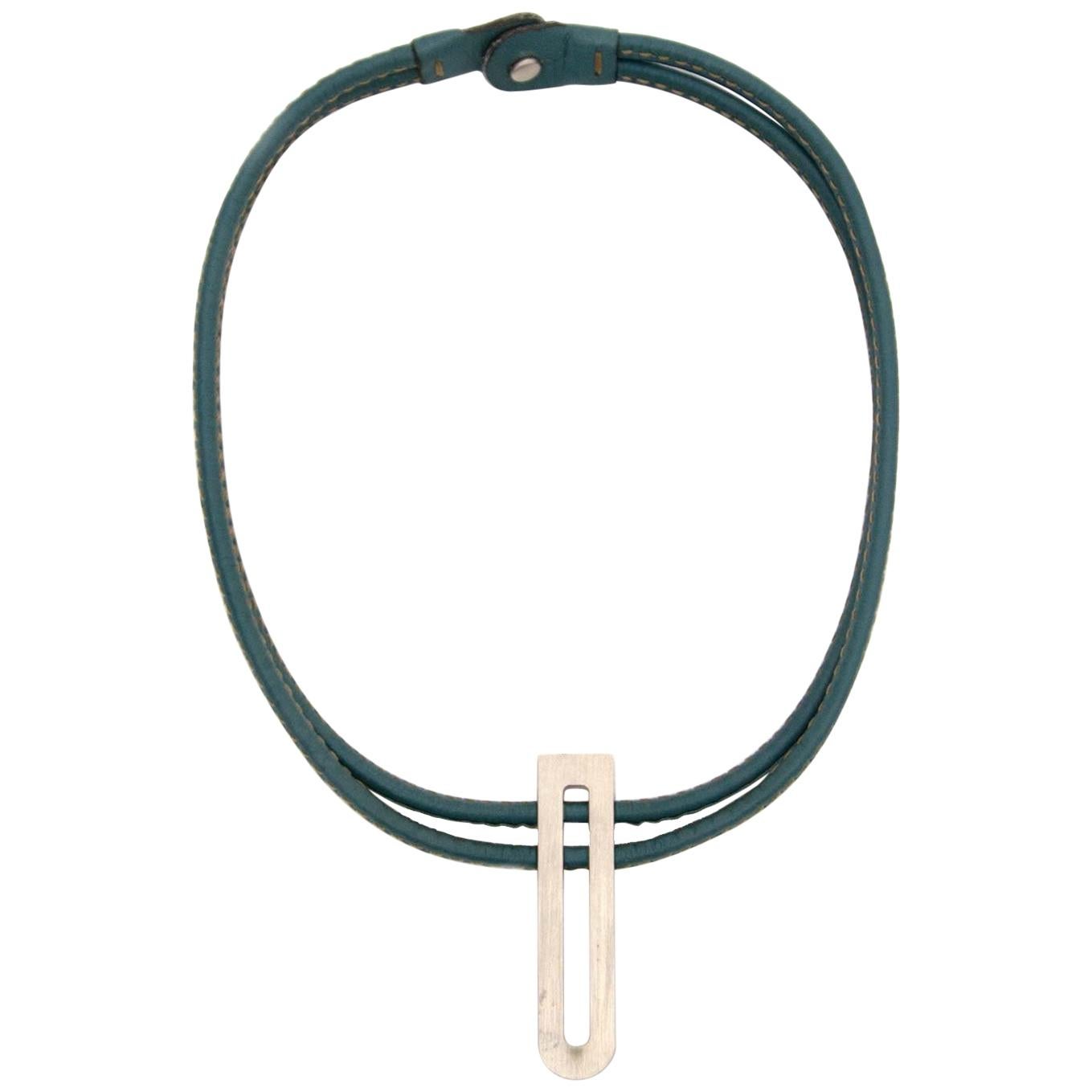 Delvaux Turquoise D Leather Necklace