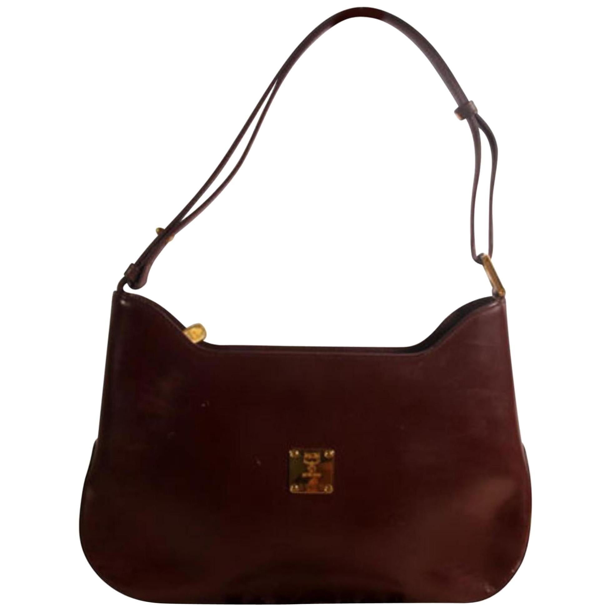 MCM Bordeaux Hobo 868821 Burgundy Leather Shoulder Bag For Sale at 1stDibs