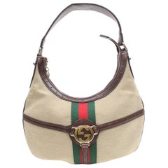 Vintage Gucci Sherry Gg Web Interlocking Reins Hobo 868044 Beige Canvas Shoulder Bag