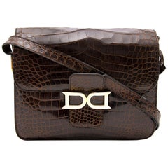 Delvaux Sac à bandoulière Croco Bourgogne marron