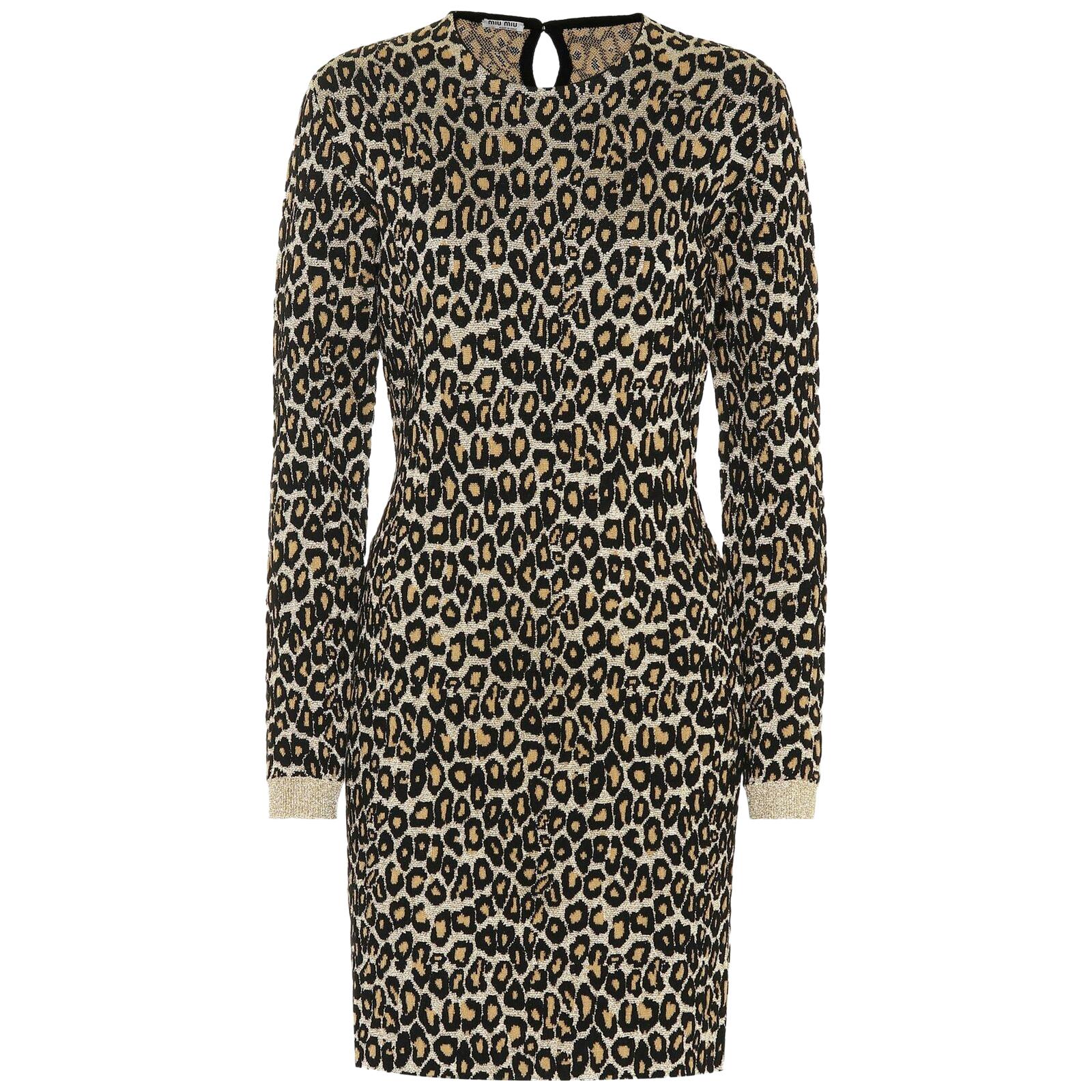 Miu Miu Leopard-Print Wool-Blend Dress 