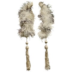 Art Deco 1920s 1930s Off White Dark Brown Ostrich Feather Boa Tassels, Paris