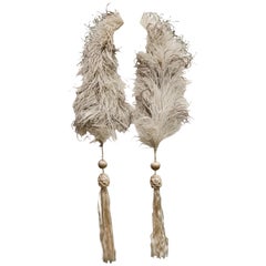 Art Deco 1920s 1930s Off White Cocoa Brown Ostrich Feather Boa Tassels, Paris