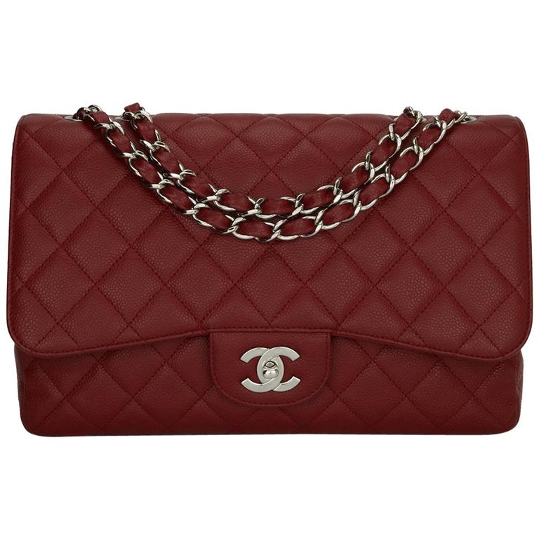 CHANEL Classic Single Flap Jumbo Bag Red Caviar with Silver Hardware ...