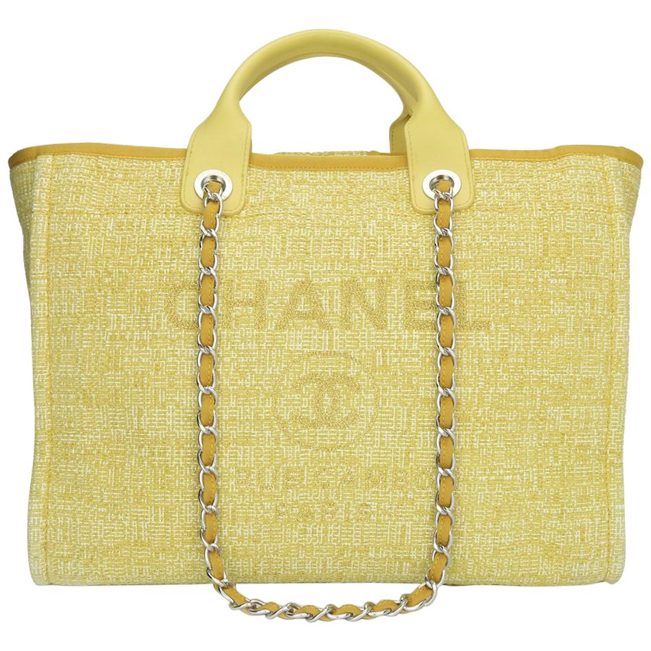 Chanel Deauville Tweed Canvas Shopping Tote Bag Gold