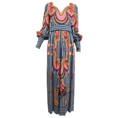 Ronald Amey Mod Print Silk Maxi Dress 1970s