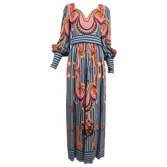 Ronald Amey Mod Print Silk Maxi Dress  1970s