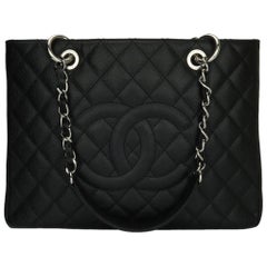 CHANEL Grand Shopping Tote (GST) Black Caviar Silver Hardware 2012 -  BoutiQi Bags