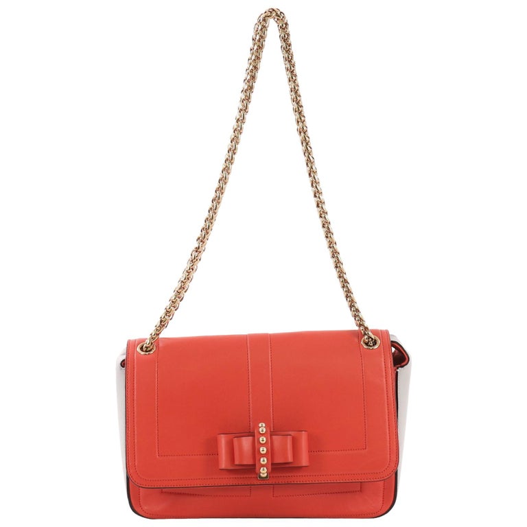 Christian Louboutin Sweet Charity Ribbon Studs Sequins Party Bag Chain Shoulder Bag pink