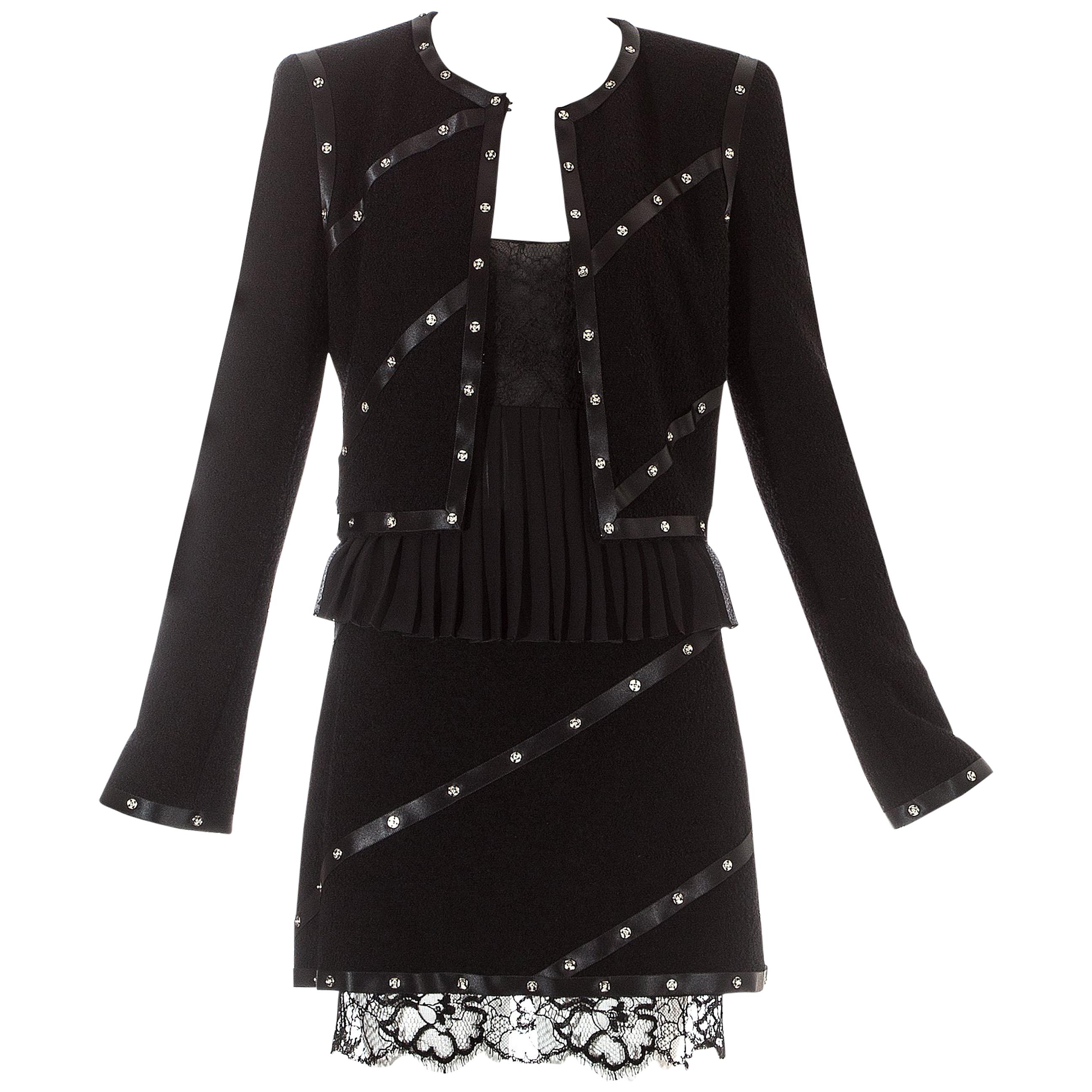 Chanel by Karl Lagerfeld black studded 3 piece skirt suit, A/W 2003