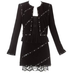 Chanel by Karl Lagerfeld black studded 3 piece skirt suit, A/W 2003