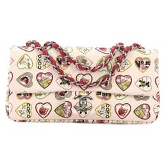 Chanel Vintage Valentine Hearts Flap Bag Printed Canvas Small