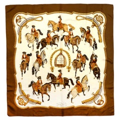 Hermes Cream/Brown Reprise 90cm Silk Scarf