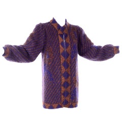 Escada Margaretha Ley Vintage Langer Strickjackenpullover aus Mohairwolle in Blau & Kupfer