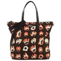 Prada Convertible Tote Printed Tessuto With Saffiano Large