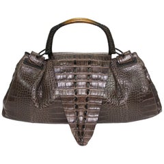 Tom Ford pour Gucci - Sac à main en bois marron avec poignée en crocodile, grande taille, automne-hiver 2002