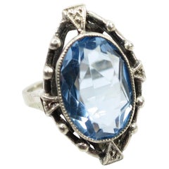 Antique Edwardian 835 Silver & Blue Topaz Ring, Circa 1910