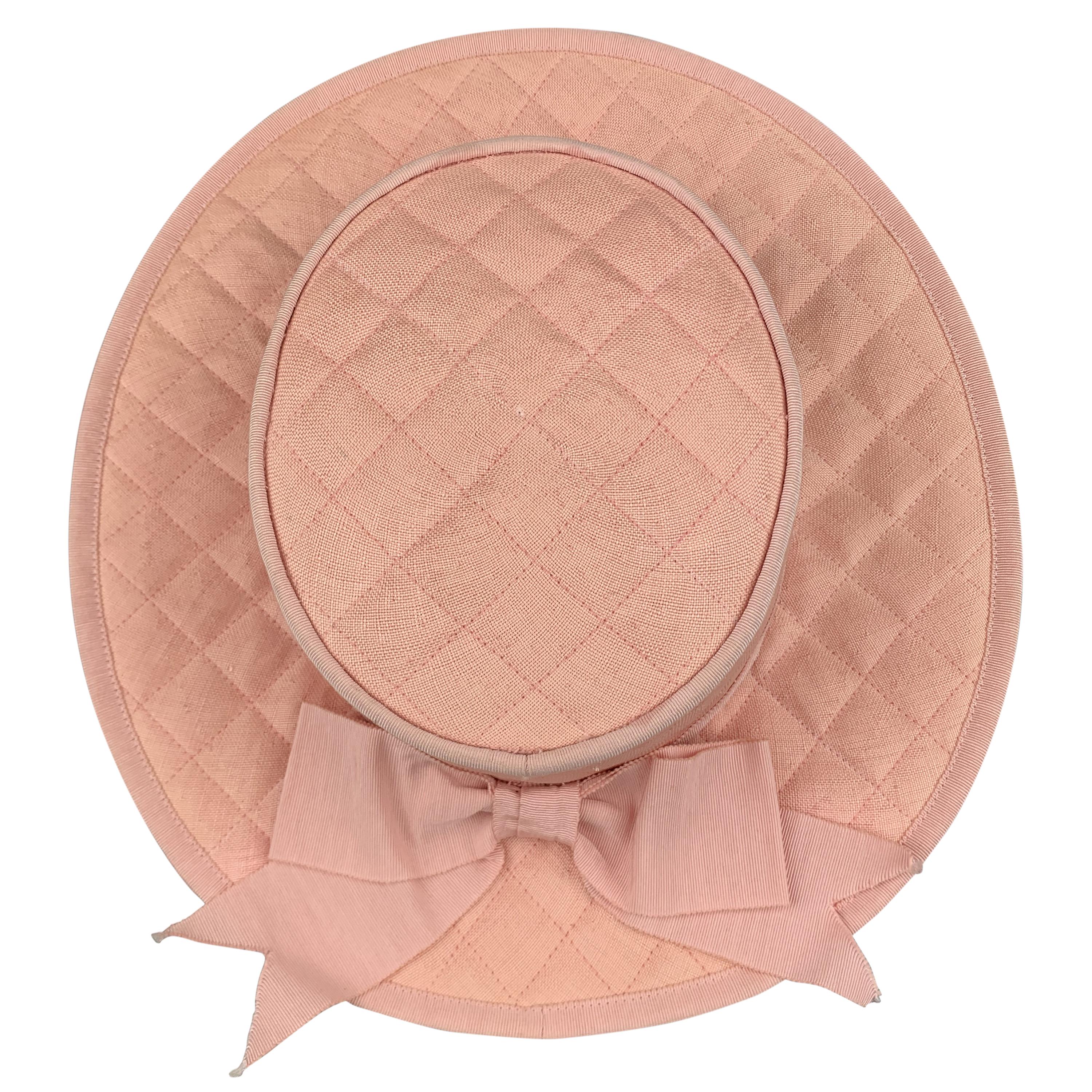 Vintage CHANEL Pink Quilted Cotton Flat Top Hat