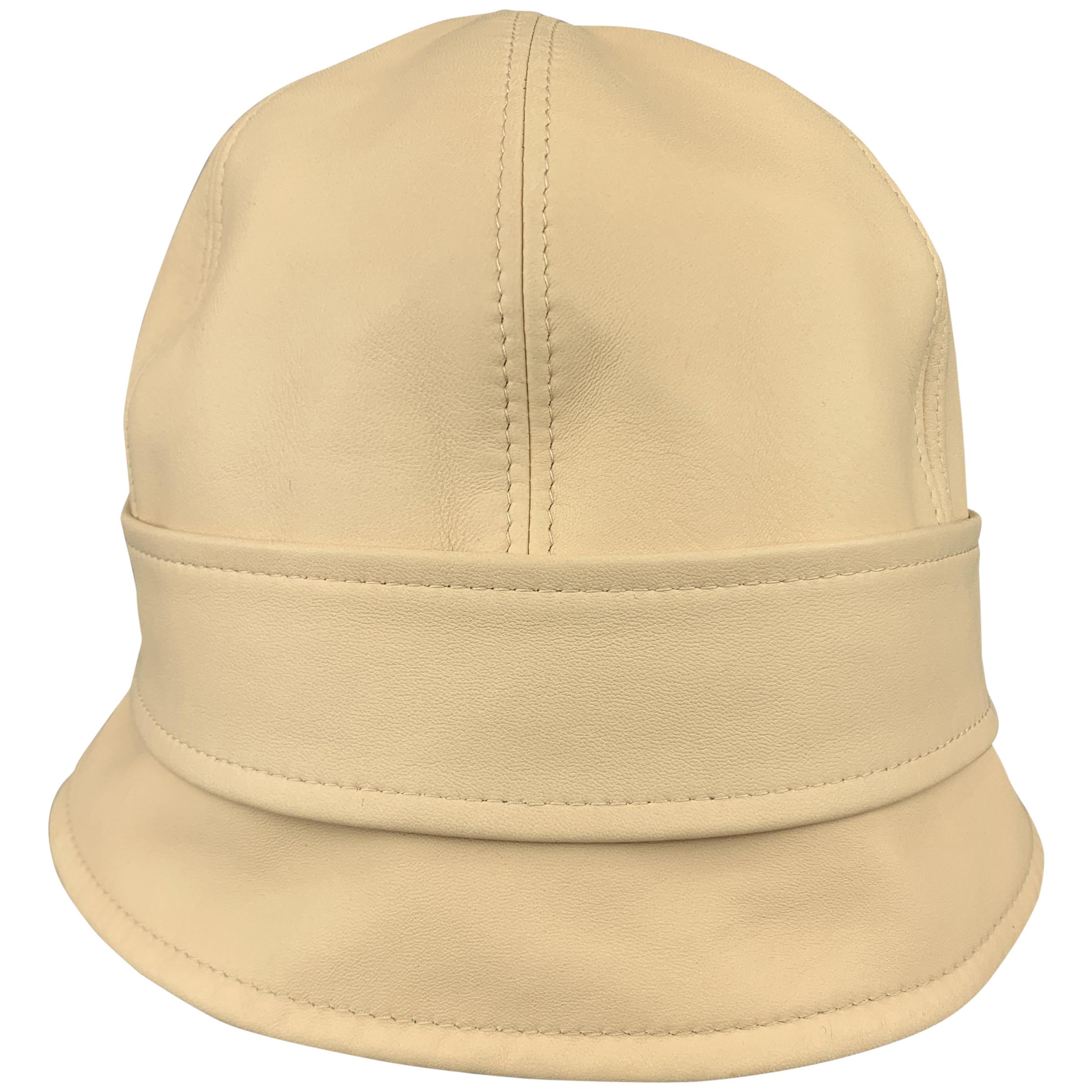 AGNONA Beige Leather Bucket Hat