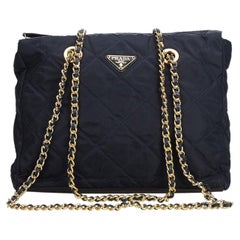 Prada Blue Nylon Fabric Quilted Chain Shoulder Bag Italy w/ Authenticity Card