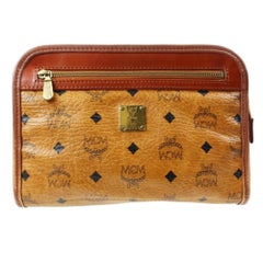 MCM Coganc Monogram Visetos Zip Pouch 867447 Brown Coated Canvas Clutch