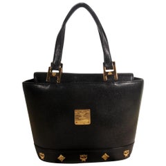 Vintage MCM Studded Tote 869441 Black Leather Shoulder Bag