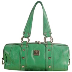 Used MCM Studded Barrel Boston 868838 Green Leather Tote