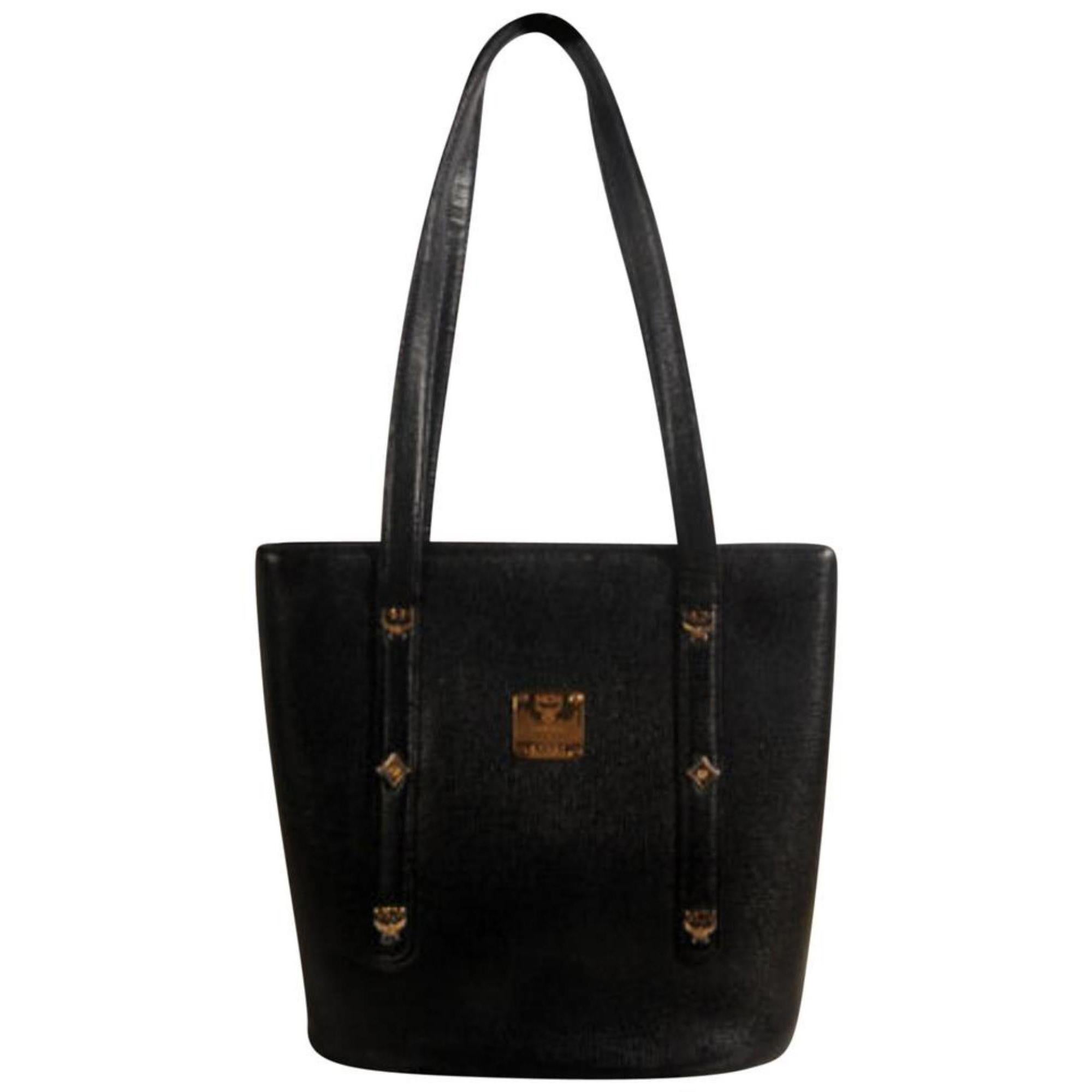 MCM Studded Bucket 868829 Black Leather Tote For Sale