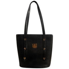 Used MCM Studded Bucket 868829 Black Leather Tote