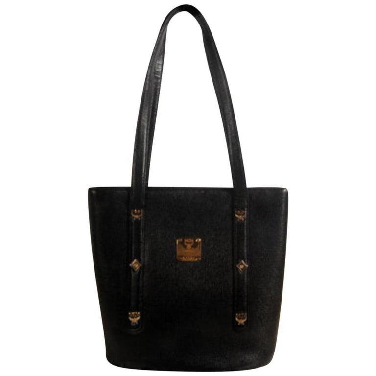 MCM Studded Bucket 868829 Black Leather Tote For Sale at 1stDibs
